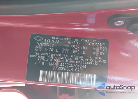 2012 Hyundai Accent Gls z USA, uszkodzony, nr VIN KMHCT4AE7CU204244